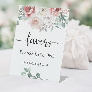Chic Rose Elegant Floral Wedding Favors Station Pedestal Sign