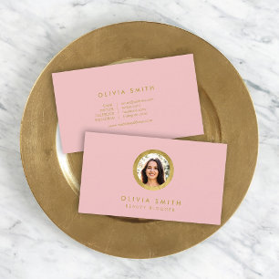 Chic Rose & Faux Gold Profile Photo Social Media Business Card