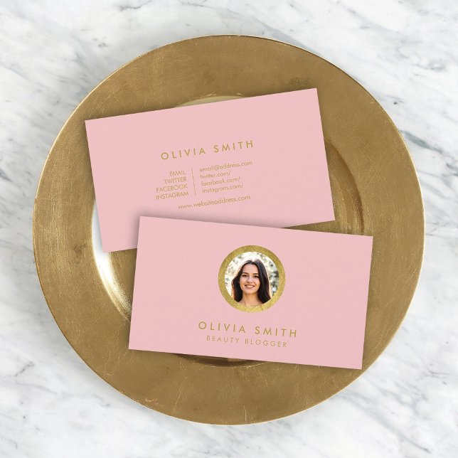 Chic Rose & Faux Gold Profile Photo Social Media Business Card (Creator Uploaded)
