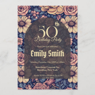 Chic Rose Floral Her Birthday Invitation