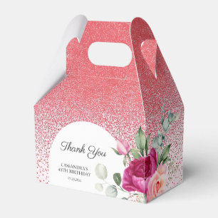 Chic Rose Floral Red Glitter Birthday Favour Box
