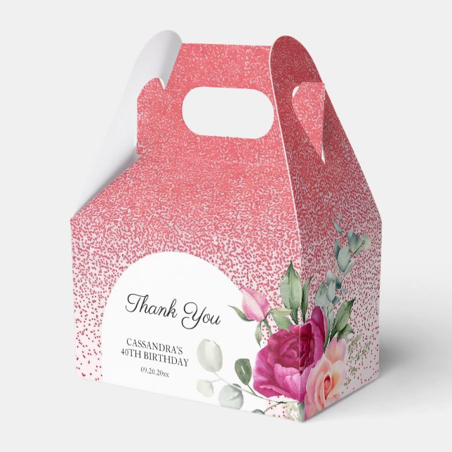 Chic Rose Floral Red Glitter Birthday  Favour Box (Back Side)