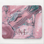 Chic Rose Gold Agate Geode Sparkle Monogram Mouse Pad<br><div class="desc">Chic Rose Gold Agate Geode Sparkle Monogram Mouse Pad with marble swirls of teal,  turquoise,  rose gold,  and mauve plum,  along with the sparkle of faux glitter sprinkled on top. Add your initial for a truly custom design. Perfect for your chic aesthetic.</div>