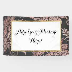 Chic Rose Gold and Black Floral Drawings Banner