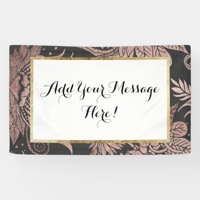 Chic Rose Gold and Black Floral Drawings Banner (Horizontal)