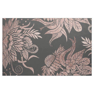 Chic Rose Gold and Black Floral Drawings Fabric
