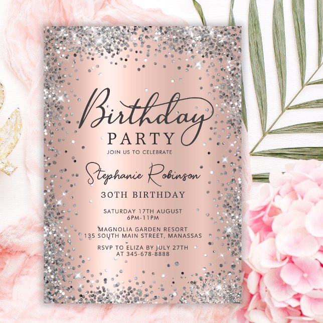 Chic Rose Gold and Silver Glitter 30th Birthday  Invitation (Creator Uploaded)