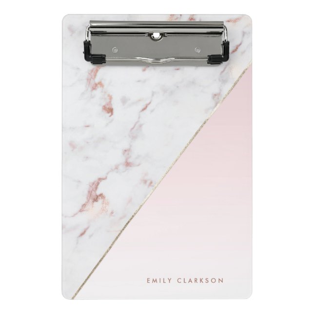 Chic Rose Gold and White Marble Personalised Mini Clipboard (Front)