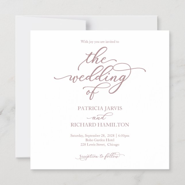 Chic Rose Gold and White Wedding Invitations (Front)