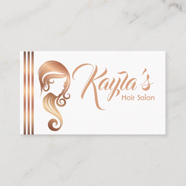 Chic Rose Gold Beauty Girl Hair & Makeup Salon Business Card (Front)