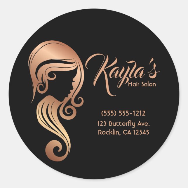 Chic Rose Gold Beauty Girl Hair & Makeup Salon Classic Round Sticker (Front)