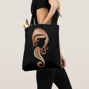 Chic Rose Gold Beauty Girl Hair & Makeup Salon Tote Bag