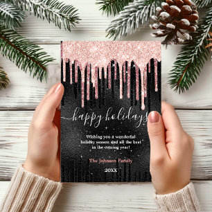 Chic rose gold black new year Christmas greeting Card