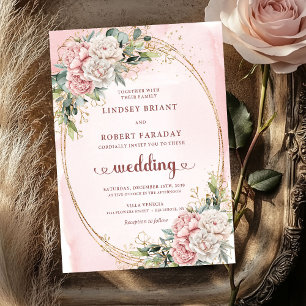 Chic Rose Gold Blush Floral Eucalyptus Wedding Invitation