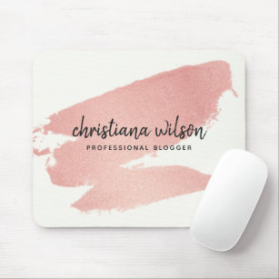 CHIC ROSE GOLD BLUSH PINK BRUSH STROKE CALLIGRAPHY MOUSE PAD