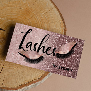 Chic Rose Gold Blush Pink Glitter Lashes Business Card