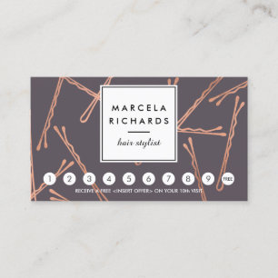 Chic Rose Gold Bobby Pins Hair Salon Grey Loyalty Card
