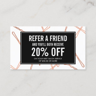 Chic Rose Gold Bobby Pins Hair Salon Referral Card