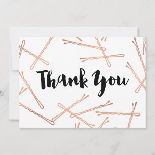 Chic Rose Gold Bobby Pins Hair Salon Thank You Card