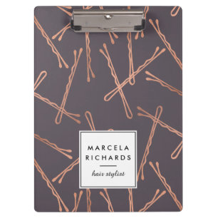 Chic Rose Gold Bobby Pins Hair Stylist Salon Grey Clipboard