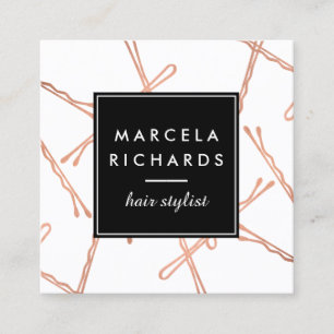 Chic Rose Gold Bobby Pins Hair Stylist Salon Square Business Card