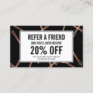 Chic Rose Gold Bobby Pins on Black Referral Card