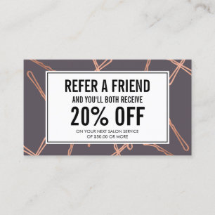 Chic Rose Gold Bobby Pins on Grey Referral Card
