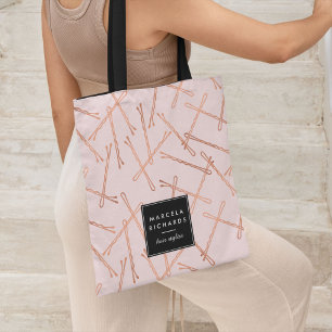 Chic Rose Gold Bobby Pins Pink Personalised Tote Bag