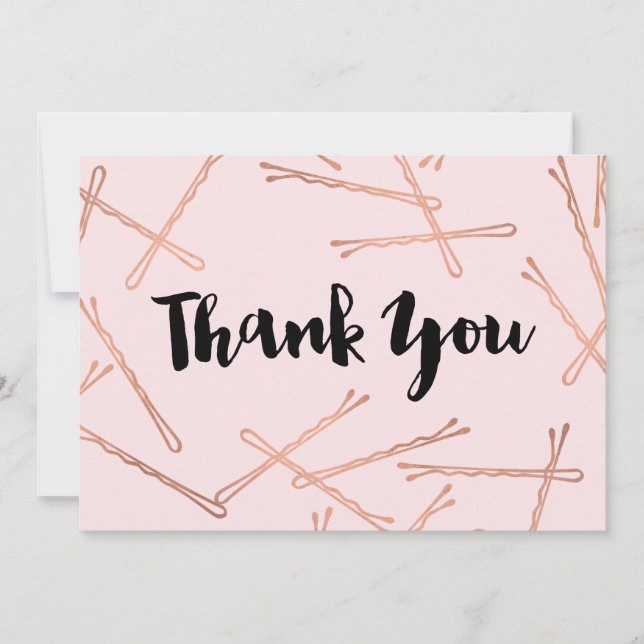 Chic Rose Gold Bobby Pins Pink Thank You Card (Front)