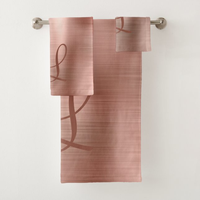 Chic Rose Gold Brushed Metal Monogram Initial Bath Towel Set (Insitu)
