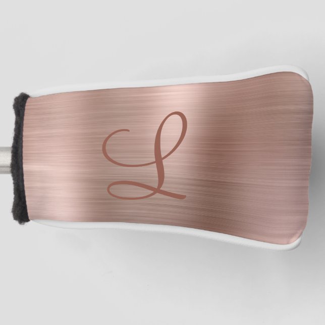 Chic Rose Gold Brushed Metal Monogram Initial Golf Head Cover (Front)