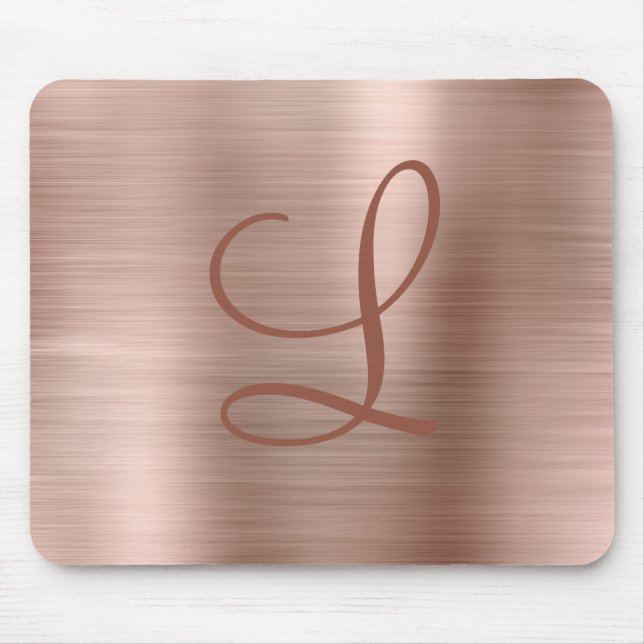 Chic Rose Gold Brushed Metal Monogram Initial Mouse Pad (Front)