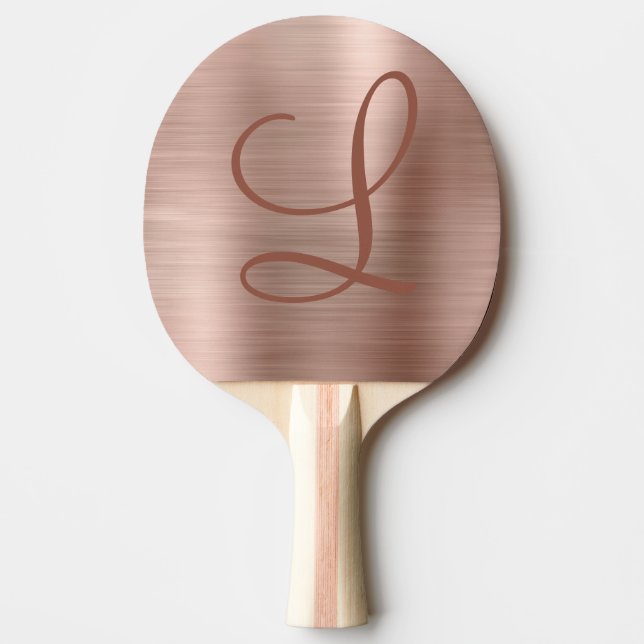 Chic Rose Gold Brushed Metal Monogram Initial Ping Pong Paddle (Front)