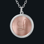 Chic Rose Gold Brushed Metal Monogram Initial Silver Plated Necklace<br><div class="desc">This chic necklace features a large script monogram on a background of rose gold brushed metallic texture. A unique girly gift for sweet 16 birthday,  holidays and any special occasion. Designed just for you by Extreme Tees!</div>