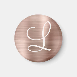 Chic Rose Gold Brushed Metal Pink Monogram Magnet