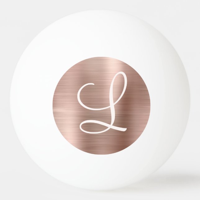 Chic Rose Gold Brushed Metal Pink Monogram Ping Pong Ball (Front)