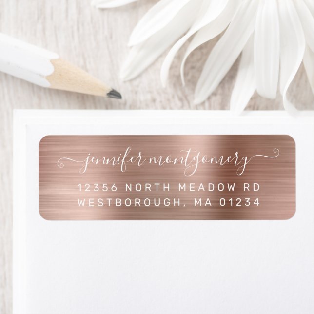 Chic Rose Gold Brushed Metal Return Address (Insitu)