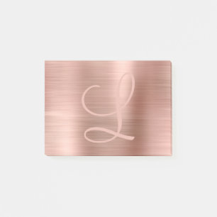 Chic Rose Gold Brushed Metallic Monogram Script Post-it Notes