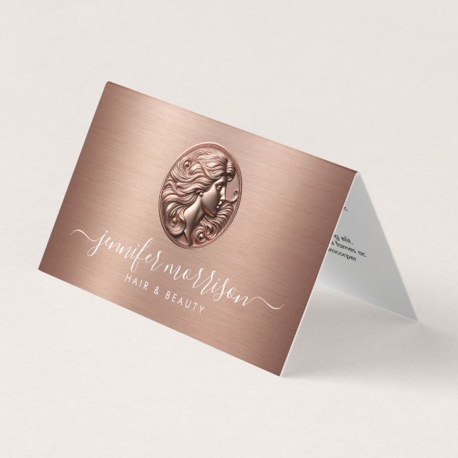 Chic Rose Gold Cameo Beauty, Hair, Skincare Business Card (Front)
