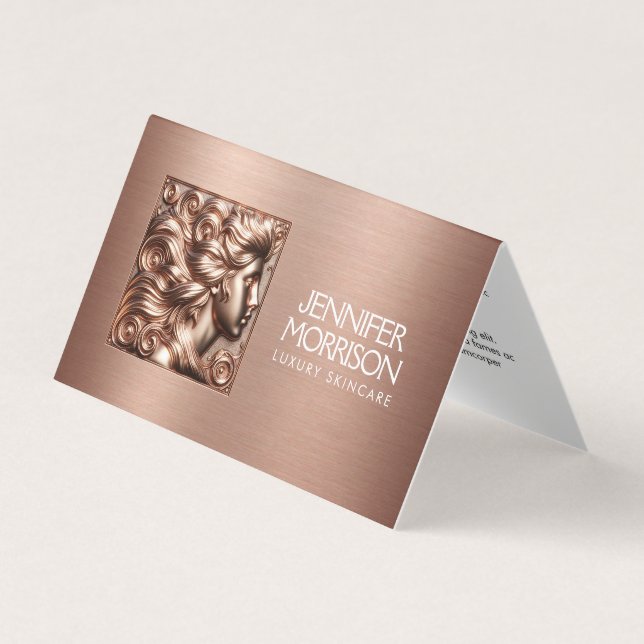 Chic Rose Gold Cameo Logo Beauty, Hair, Skincare Business Card (Front)