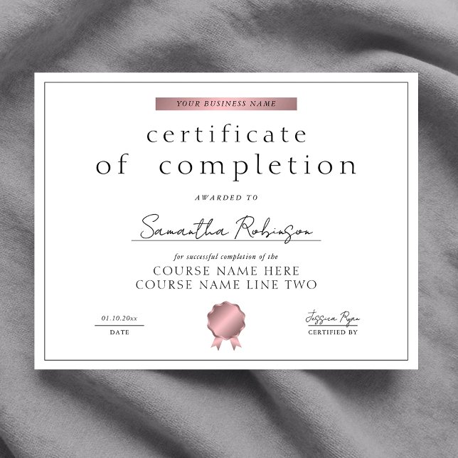 Chic Rose Gold Completion Certificate Course Award (Creator Uploaded)