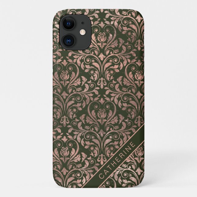 Chic Rose Gold Damask Personalised Name Case-Mate iPhone Case (Back)