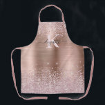 Chic Rose Gold Diamond Glitter Monogrammed Apron<br><div class="desc">Elegant, Sparkle Luxury, Glam, Girly faux rose gold glitter diamond confetti custom personalised monogramme apron. Features a fauxpink rose gold brushed metal background, with blush pink rose gold glitter and white diamonds confetti. Beautiful name template in hand lettering calligraphy font script with swashes. Add your name and monogram initial. Please...</div>