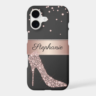 Chic Rose Gold Diamond High Heel Shoe Name Black