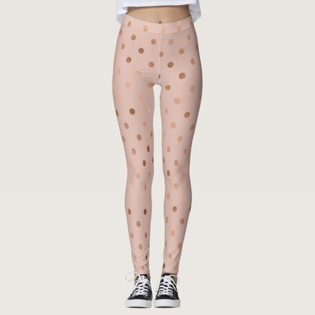Chic Rose Gold Dots Pattern Leggings (Front)