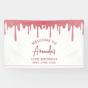 Chic Rose Gold Drip Glitter Sweet 16 Birthday Banner