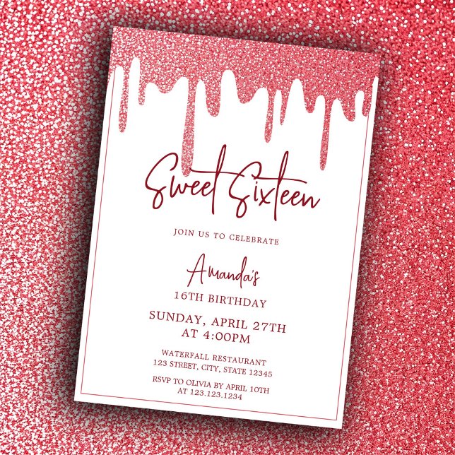 Chic Rose Gold Drip Glitter Sweet 16 Birthday Invitation (Creator Uploaded)