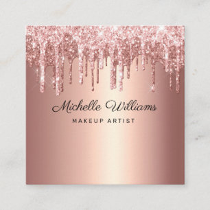 Chic Rose Gold Dripping Glitter Professional Square Business Card