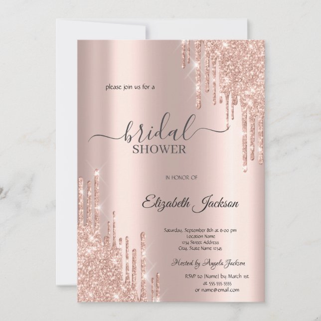 Chic Rose Gold  Drips Bridal Shower Invitation (Front)