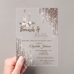 Chic Rose Gold Drips Brunch & Bubbly Bridal Shower Acrylic Invitations